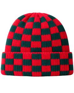 Gorro de punto a cuadros rojo y verde personalizado, gorro de invierno cálido con puño, gorro de punto acrílico suave, estilo urbano unisex, gorro de invierno. - Product Image 1