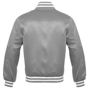Chaqueta Bomber Clásica de Satén para Hombre, Colección Plateada, Naranja y Blanca, con Ribete Acanalado a Rayas, Botones a Presión, Estilo Deportivo Letterman - Product Image 2