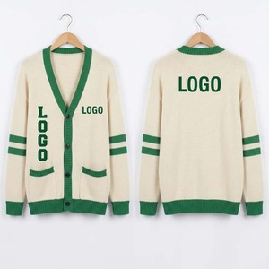 Women Knitted <b>Cardigan</b> V Neck <b>Long</b> Sleeve Contrast Color Green Logo Print Casual Wear <b>With</b> <b>Pockets</b> Women's <b>Cardigans</b> - Product Image 1