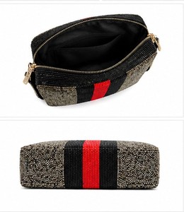 Elegant Beaded Cross-Body Bag Women Striped Red Black Fashion Party Handbag <b>Square</b> Shape Single Strap - Product Image 5