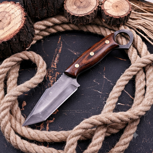 Couteau de chasse et d'extérieur EDC à lame fixe en acier forgé à la main, manche en Micarta, anneau de maintien, vente en gros, OEM, fabricant sur mesure - Product Image 6