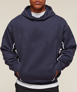 Sweat à capuche premium à empiècements contrastants en molleton de coton épais, style streetwear, coupe oversize décontractée - Product Image 6