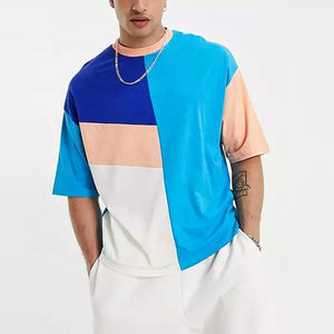 T-shirts d'été personnalisés de haute qualité 100% coton, coupés et cousus, impression graphique, logo, t-shirts color block pour hommes - Product Image 1