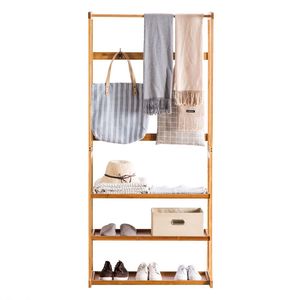 Appendiabiti Minimalista a Tre Livelli, Design Piatto in Colore Legno per Camera da Letto, per Vestiti e Borse - Product Image 6