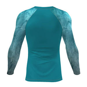 เสื้อแรชการ์ดแขนยาวสำหรับผู้ชาย สีฟ้าอมเขียว พิมพ์ลายแบบซับลิเมชั่น แห้งเร็ว ผลิตจากโพลีเอสเตอร์ เสื้อว่ายน้ำ เสื้อกีฬา สำหรับผู้ใหญ่ - Product Image 6