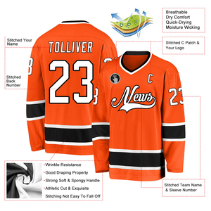 Maillots de hockey sur glace personnalisés avec logo imprimé, respirants, 100% polyester, séchage rapide, col en V, manches longues, vêtements de hockey lavés, unisexe - Product Image 2