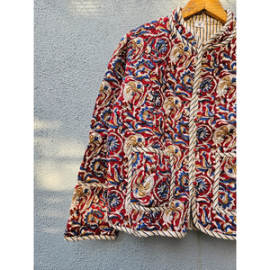 Vintage Hand Block Printed <b>Kantha</b> Quilted Cotton <b>Jacket</b> Soft Breathable Drawstring Full Sleeve <b>Jacket</b> for Women gift for her - Product Image 2