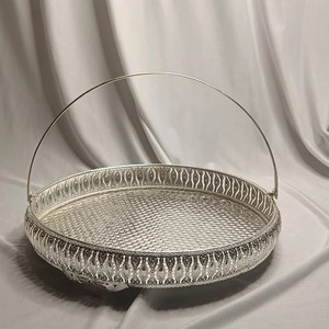 Luxury Round <b>Silver</b> Iron Serving Tray with Handle Handmade Decorative Metal Display Tray <b>Coffee</b> <b>Table</b> Centerpiece Tray Wedding - Product Image 1