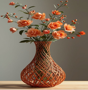 Classic hourglass woven rattan flower pot vase for artificial greenery table display, available at wholesale prices. - Product Image 3