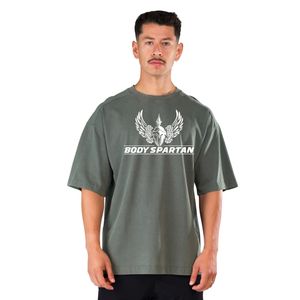เสื้อยืดโอเวอร์ไซส์สีเขียวเซจสำหรับผู้ชาย ผ้าฝ้ายฟอก คอกลม ทรงหลวม สไตล์ลำลอง สตรีทแวร์ แฟชั่นไลฟ์สไตล์ เสื้อผ้าลำลอง - Product Image 1