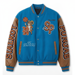 Veste de sport en PU bleu pour homme avec design brodé Sialkot 2024 et col rabattu, vêtement décontracté pour l'automne - Product Image 1