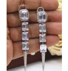 Fashionable <b>Silver</b> Finish Zircon <b>Long</b> <b>Earrings</b> with Stone Look <b>Earring</b> for Women for Evening Looks for Party Wear Fashion - Product Image 1