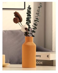Orange Ribbed Matte <b>Ceramic</b> Flower <b>Vase</b> Tabletop Bud <b>Vase</b> Modern Home Decor for Wedding and Christmas Centerpiece - Product Image 3