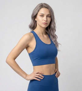 Custom Yoga Compression Crop Top Women's High Quality Racerback Cropped Tank Top Spandex Polyester Scoop Neck Sports <b>Bra</b> - Product Image 3