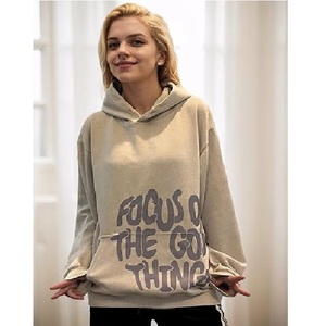 Focus On The Good Things Sweat-shirt à capuche oversize unisexe en coton French Terry, style décontracté, style automne - Product Image 3