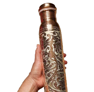 Gorgeous, floral-printed copper <b>bottle</b> featuring beautiful <b>pink</b> and gold leaf designs, available at wholesale prices. - Product Image 5