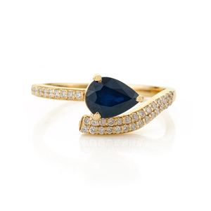 Trending 100% Authentic Blue Sapphire & Diamond <b>Statement</b> <b>Ring</b> For Women Wedding Jewelry Wholesale Custom 14K Yellow Gold - Product Image 1