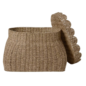Scalloped Seagrass Storage Trunk Large Size, Handwoven Seagrass <b>Basket</b> with Lid, Nice Style Wholesale From Vietnam - Product Image 3