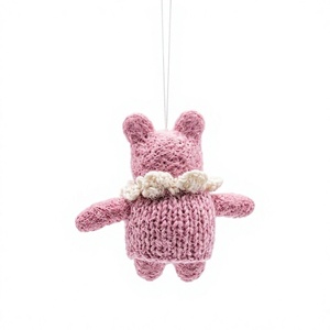 ตุ๊กตาหมีสีชมพูถักนิตติ้งจากขนสัตว์แท้ 100% รับรองคุณภาพ เป็นมิตรต่อสิ่งแวดล้อม งานแฮนด์เมด ตกแต่งผนังคริสต์มาส รูปสัตว์น่ารัก ขนาดเล็ก - Product Image 4