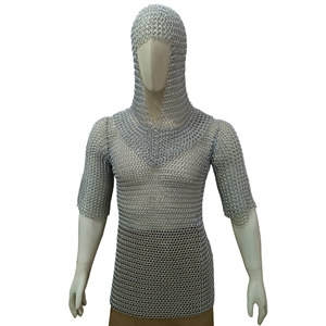 Camisa de malla de aluminio con capucha y manga corta, anillos entrelazados, disfraz medieval para recreación histórica y cosplay - Product Image 1