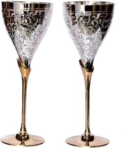 Copa de Vino de Latón con Acabado Plateado Vintage, Hecha a Mano y Grabada, Cristalería de Lujo para Cenas, Fiestas y Hoteles - Product Image 4