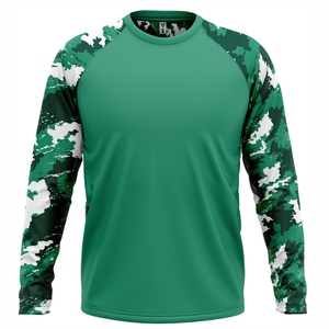 Custom Long Sleeve Gym <b>Tshirt</b> Camouflage Print Raglan Athletic Workout Top Breathable Quick Dry Fitness Mens Sports Training Tee - Product Image 1