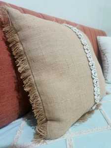 Handcrafted Coastal Cowrie Shell Square Cotton Bohemian Style Decorative <b>Cushion</b> <b>Cover</b> with Fringed Edges Anti Dust Mite - Product Image 5