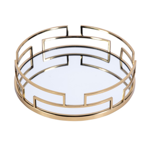 Plateau de service ovale décoratif vintage en métal doré miroir, organiseur élégant en fer et verre pour la maison, l'hôtel ou le restaurant - Product Image 4