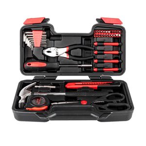 Set di Attrezzi Manuali Rossi da 39 Pezzi con Chiave Elettrica, Chiavi a Bussola e Pialla per Riparazioni Domestiche, Durevoli in Cromo Vanadio - Product Image 1