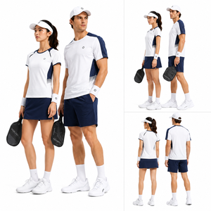 Ensemble de vêtements de sport personnalisés pour pickleball, blanc et marine, maillot à manches courtes et short, performance, évacuation de l'humidité, coupe athlétique, unisexe - Product Image 2