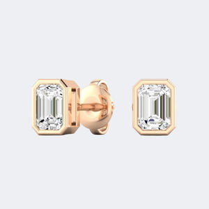 Pendientes de Diamante Solitario con Corte Esmeralda de 0.50 Quilates de Peso Total, Engastados en Bisel, Chapados en Oro, Certificados por IGI, para Fiestas - Product Image 2