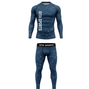 Ensemble de vêtements de sport pour homme, manches longues et leggings, acier bleu, performance active, entraînement, compression, fitness, gym, sportswear, athlétique - Product Image 1