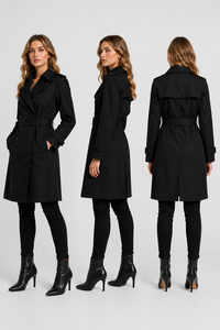 Manteau long sur mesure pour femme, double boutonnage, en mélange de coton écologique, imperméable, coupe-vent, avec ceinture, décontracté et tendance - Product Image 2