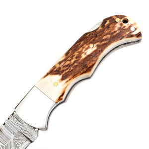 Nuevo cuchillo personalizado de acero de Damasco con hoja de punta caída y mango de hueso, espesor de hoja de 0.6 mm, cuchillos plegables para caza. - Product Image 5