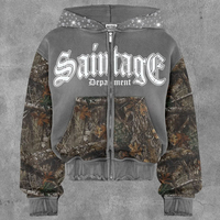 Sweat-shirt à capuche zippé brodé de strass, design personnalisé, 500 GSM, unisexe, tissé 100% coton, vêtements décontractés d'hiver