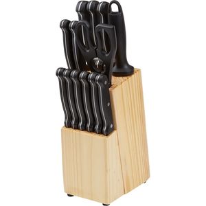 Ensemble de 14 couteaux de cuisine ergonomiques en acier inoxydable à haute teneur en carbone, construction Full Tang, avec aiguiseur, manche en pin B - Product Image 2
