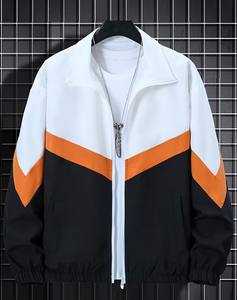 Men's Eco-Friendly Breathable Canvas Color Blocking Coated Windproof Bomber Jacket Stand Collar Single Button Closure Sporty - Product Image 2