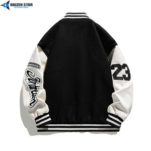 Men's Black Varsity Jacket Stand Collar Front Logo Embroidered Letter N Patch White Sleeves Preppy Style Winter Wear - Product Image 2