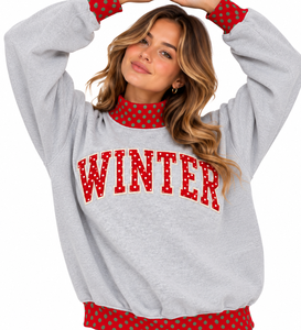 Sudadera OEM personalizada para mujer, cuello simulado, estilo holgado, con lunares y ribetes acanalados, ideal para Navidad, top informal de invierno. - Product Image 5