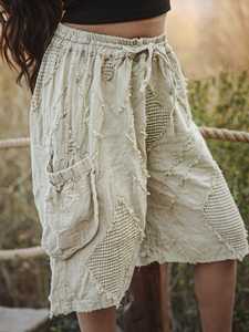 กางเกงขาสั้นคาร์โก้ผู้หญิงลำลอง ผ้าขนสัตว์ ระบายอากาศได้ดี แห้งเร็ว เอวกลาง ยางยืด ทรงปกติ มีกระเป๋า เป็นมิตรกับสิ่งแวดล้อม - Product Image 5