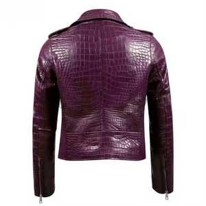 Veste en cuir à motif crocodile violet, fermeture éclair, vêtements d'extérieur pour moto, vêtements d'extérieur d'hiver unisexes - Product Image 2