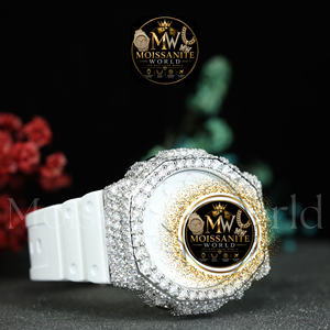 White Gold Manual <b>Mechanical</b> <b>Watch</b> Diamond Bezel Stainless Steel Case Sapphire Crystal Analog Chronograph Silicone Strap - Product Image 2