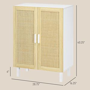Mobile da Cucina Boho Bianco e Rovere Naturale con 2 Ante in Rattan, Ripiani Regolabili per Sala da Pranzo, per Uso in Villa - Product Image 3