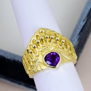 Crown Shape Amethyst Cocktail <b>Ring</b> Solid 925 Sterling Silver Gold Plated Bezel Set Vintage <b>Ring</b> For Men <b>Heart</b> Cut Gemstone <b>Ring</b> - Product Image 4