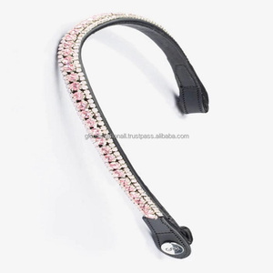 Caballo de cuero genuino ecuestre de alta calidad Banda de cejas de calidad premium con cadena de cristal bling en muchos colores, tamaños y formas - Product Image 5
