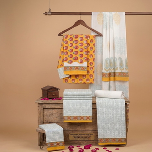 Kurti de Algodón con Estampado Floral Amarillo y Blanco, Diseño Butti Pequeño |   Ropa Étnica Femenina de Alta Calidad con Estampado a Mano |   Conjunto Elegante Hecho a Mano - Product Image 6