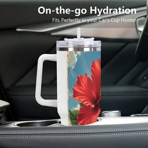Gobelet isotherme personnalisé en acier inoxydable 40 oz avec motif hibiscus pour cadeaux de mariage et cadeaux de mariée - Product Image 3