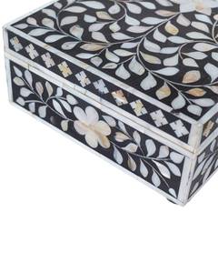 <b>Floral</b> DesignOriental Style Rectangular Wood Jewelry <b>Box</b> With Mother Of Pearl Inlay For Living Room <b>Storage</b> Decorative Keepsake - Product Image 4