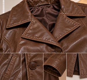 Abrigo de Cuero Personalizado para Mujer, Abrigo Largo de Cuero Genuino, Gabardina de Cuero Premium de Longitud Completa, Ropa de Abrigo Clásica de Invierno para Mujer - Product Image 6