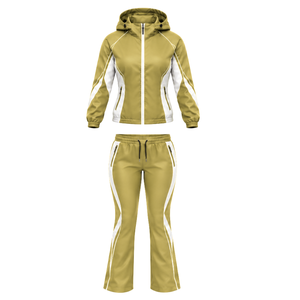 Conjunto Deportivo de Dos Piezas para Mujer, Chaqueta con Capucha y Cierre Completo y Pantalones Deportivos de Corte Bootcut con Cintura Ajustable para Deportes al Aire Libre - Product Image 1
